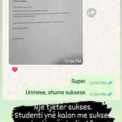 Me kënaqësi njoftojmë se studenti ynë ka kaluar me sukses testin e gjuhës gjermane në…