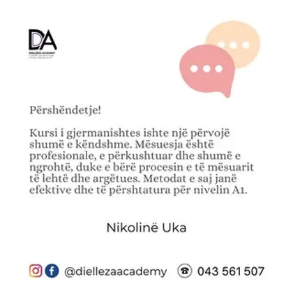 Nikolinë Uka ka përfunduar me sukses nivelin A1 të gjuhës gjermane tek ne!