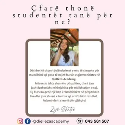 Zojë Shatri, një nga studentet tona të shumta, ka përfunduar me sukses kursin e gjuhës…
