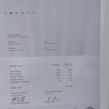 Florentina Spahiu, studentja jonë e shkëlqyer , e cila ka ndjekur nivelin A2 me ne dhe më…