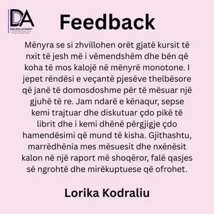 Feedback i sinqertë nga Lorika Kodraliu!