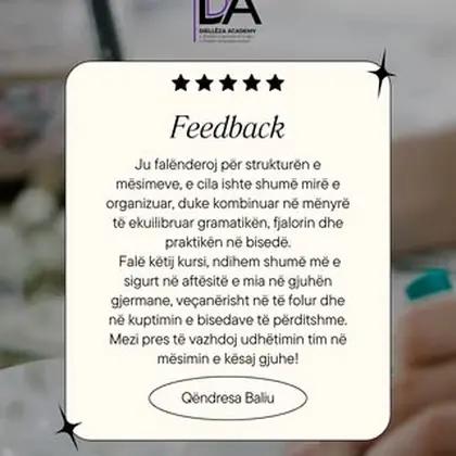 Qendresa vazhdon udhëtimin e saj në gjuhën gjermane me nivelin B1 në Diellëza Academy!